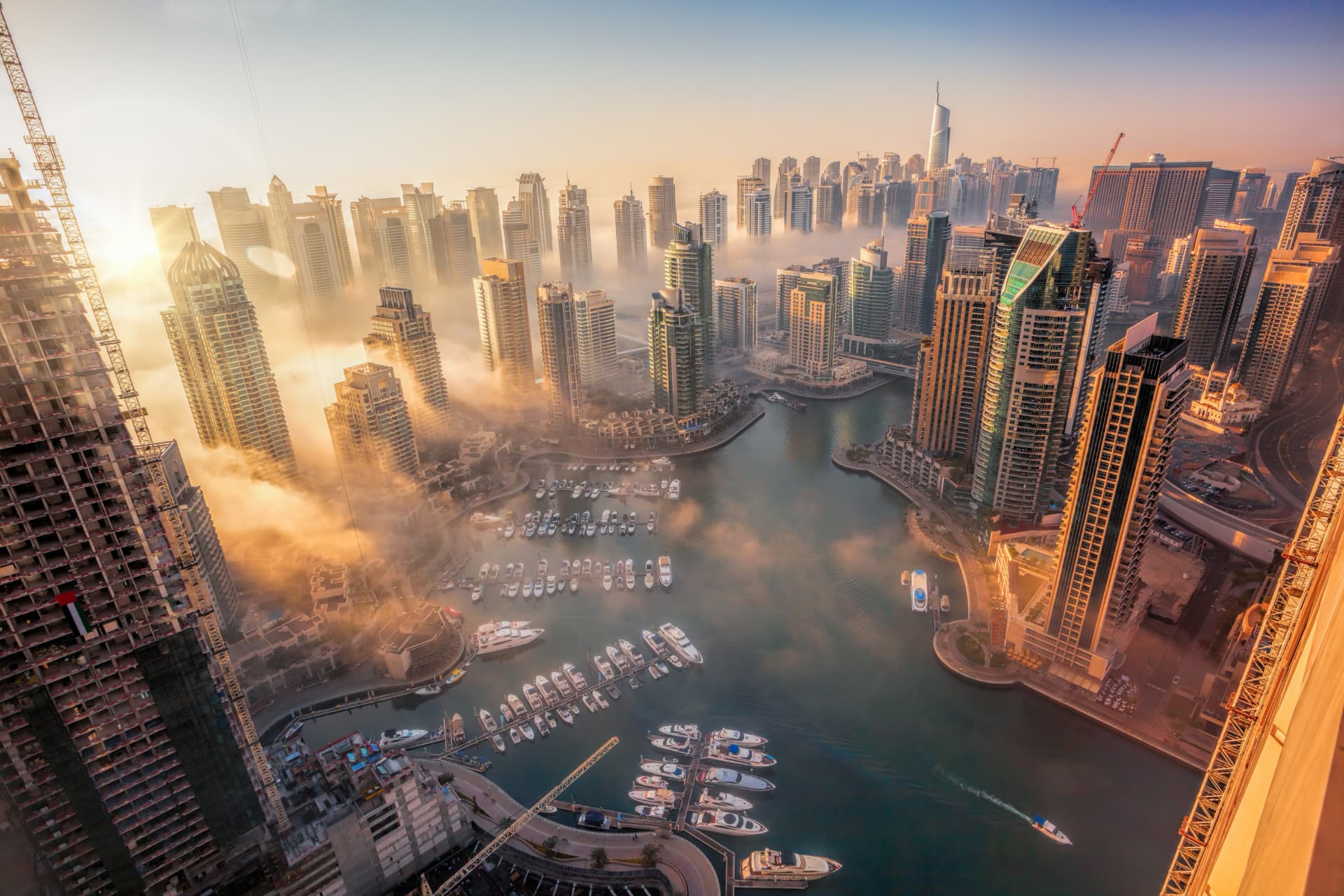 Dubai Marina skyline at sunrise