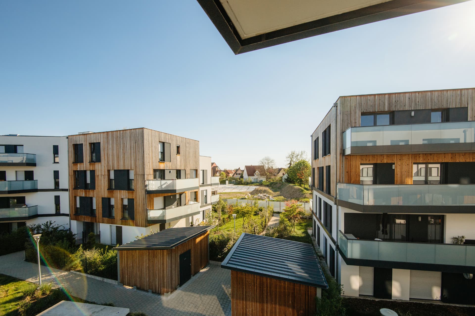 Mixed-use development with residential and commercial buildings
