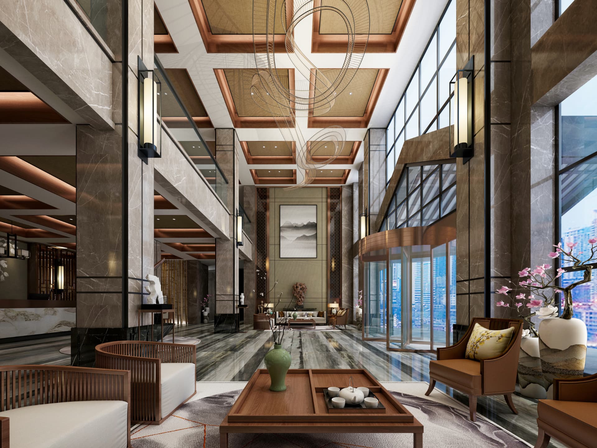Luxury hotel lobby interior