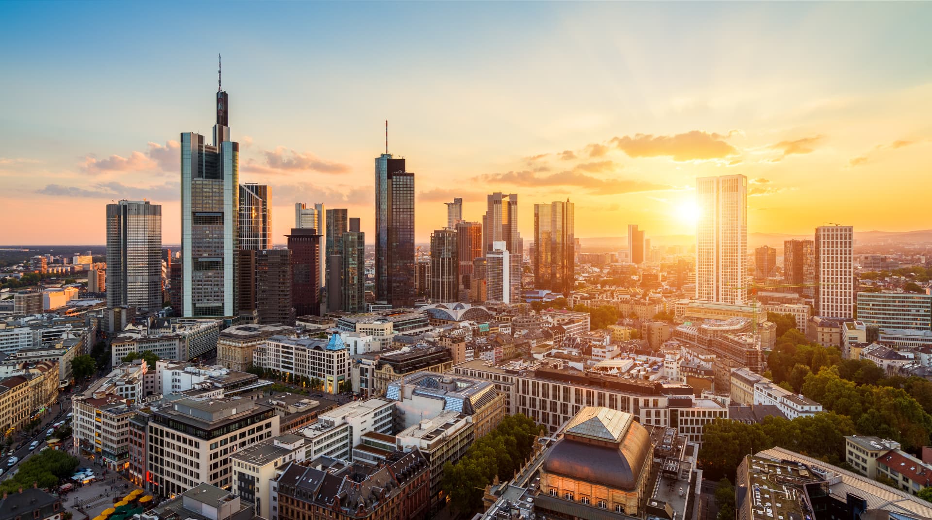 Frankfurt skyline at sunset